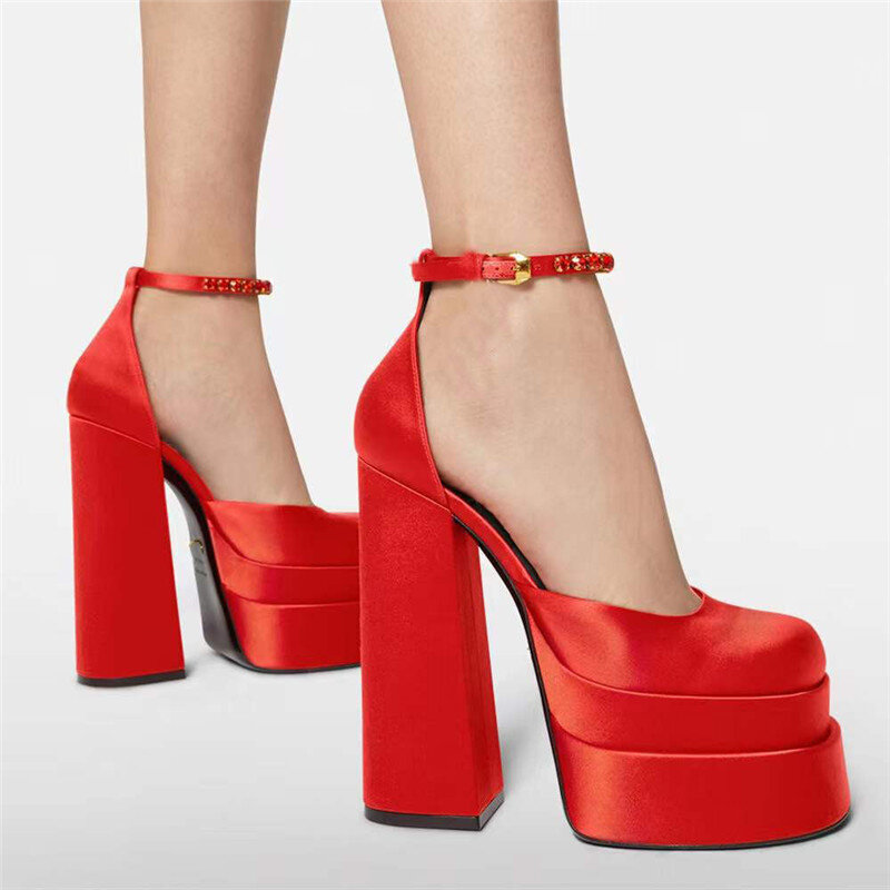 أحذية صيفية جديدة للسيدات من علامة تجارية لعام 2022 ، فستان مثير بكعب عالي سميك ، أسود ، أحمر ، أصفر ، مناسب لحفلات الزفاف