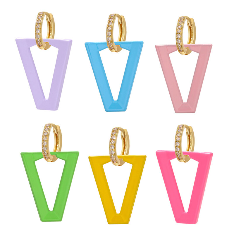 ZHUKOU Geometric triangle hoop earrings Neon Enamel women Dangle Earring gold color earrings Fashion jewelry wholesale