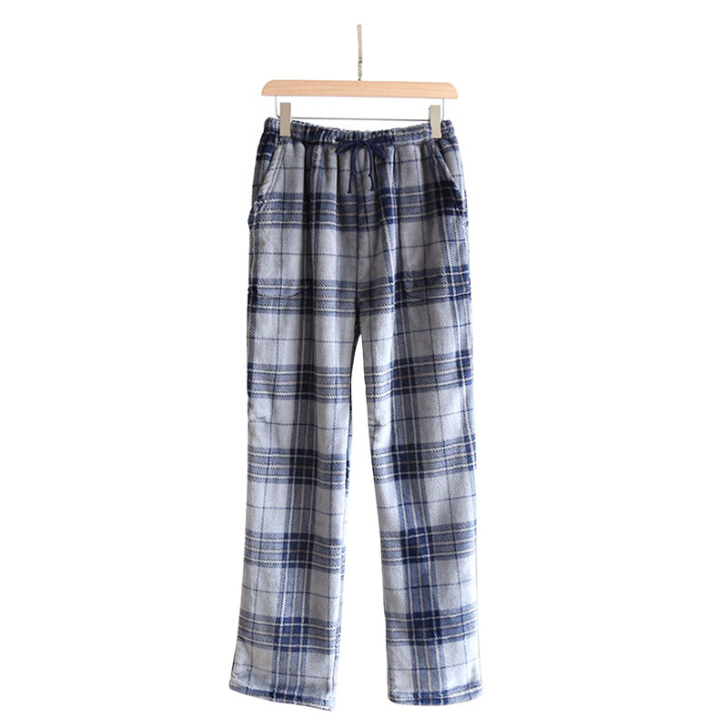 Men Pajama Pants Plaid Printed Autumn Soft Warm Drawstring Sleep Flannel Fleece Super Soft Home Check Large Size Sleepwear