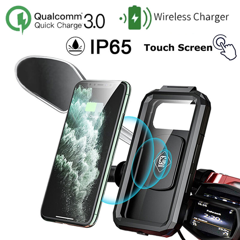 Mobile Phone Holder for Motorcycle with 15W Fast Wireless Charger Waterproof Bike Bicycle Case Cell Phone Holder Accessories