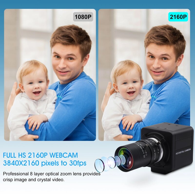 4K USB Camera 30fps IMX415 Ultra HD USB Webcam Video Conference Camera with Manual Zoom Varifocal Lens for Live Streaming
