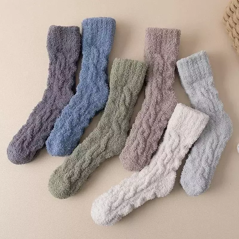 1/2Pairs Winter Warm Velvet Socks Men Coral Fleece Thick Plus Stocking Girls Fluffy Floor Sleeping Middle Tube Sock Hosiery Sox