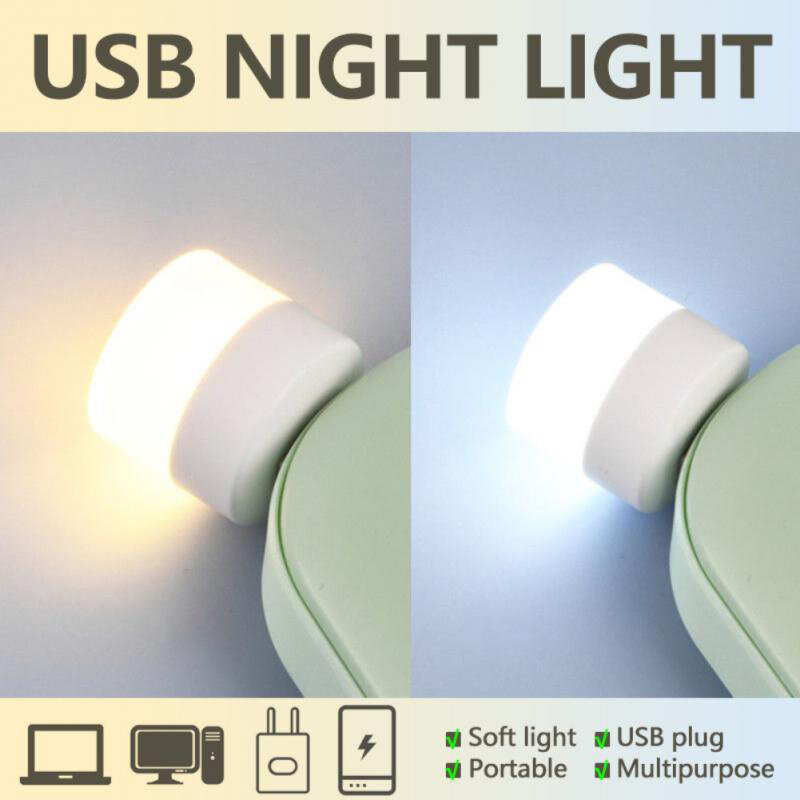 Miniluz LED de bolsillo de 5V y 1W, lámpara con enchufe USB, Banco de energía, carga USB, luces para libros, lámparas de protección ocular de lectura redondas pequeñas, 1 ud.