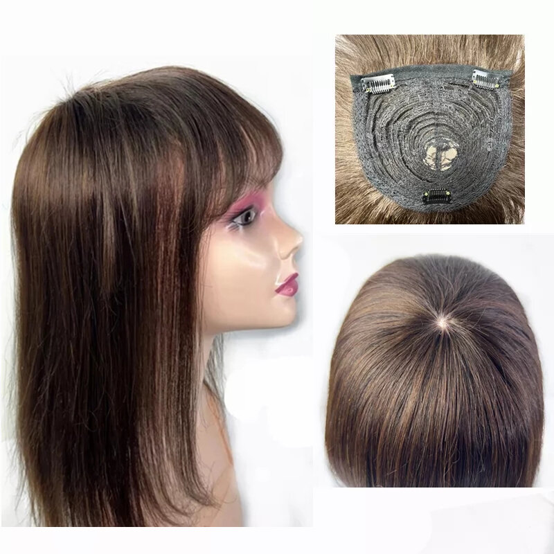Grampo de cabelo natural do topo da coroa em extensões de cabelo 10-18 polegada auréola senhora beleza 14x14cm real cabelo humano toppers para mulheres