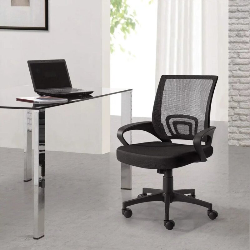 Adjustable Lift Swivel Mid Back Office Conference Chair Mesh Swivel Desk Chair with Armrests, White Office Chair Ergonomic