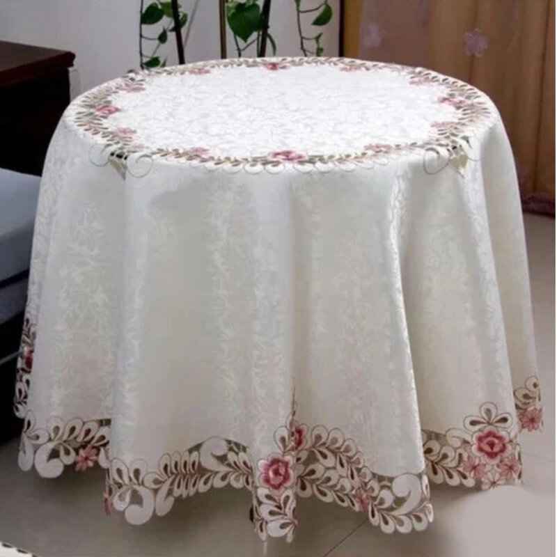 Modern Luxury Satin Cloth Tablecloth Exquisite Flower Embroidery Fine Lace Balcony Table Dining Doilies Wedding Kitchen Decor