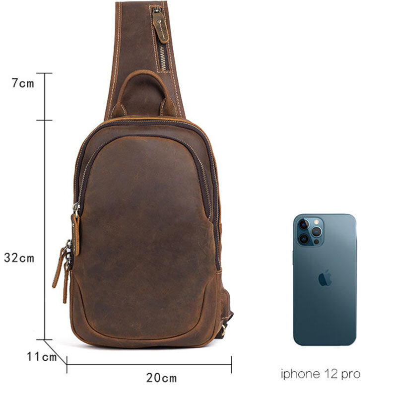 Retro Men Genuine Leather Top Layer Cowhide Shoulder Bag USB Waterproof Crossbody Travel Sling Messenger Pack Chest Bag for Male
