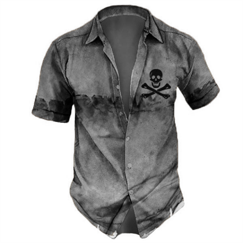 2022 koszule męskie Lapel Streetwear koszula Vintage na męska czaszka Hip-Hop z krótkim rękawem Top Party Summer Casual Men hawajskie koszule