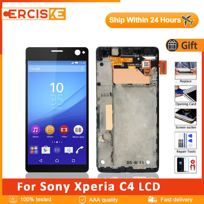 شاشة LCD أصلية 5.5 بوصة لهاتف SONY Xperia C4 شاشة E5303 E5306 E5333 E5353 تجميع رقمي بشاشة تعمل باللمس مع إطار لهاتف Sony C4 LCD