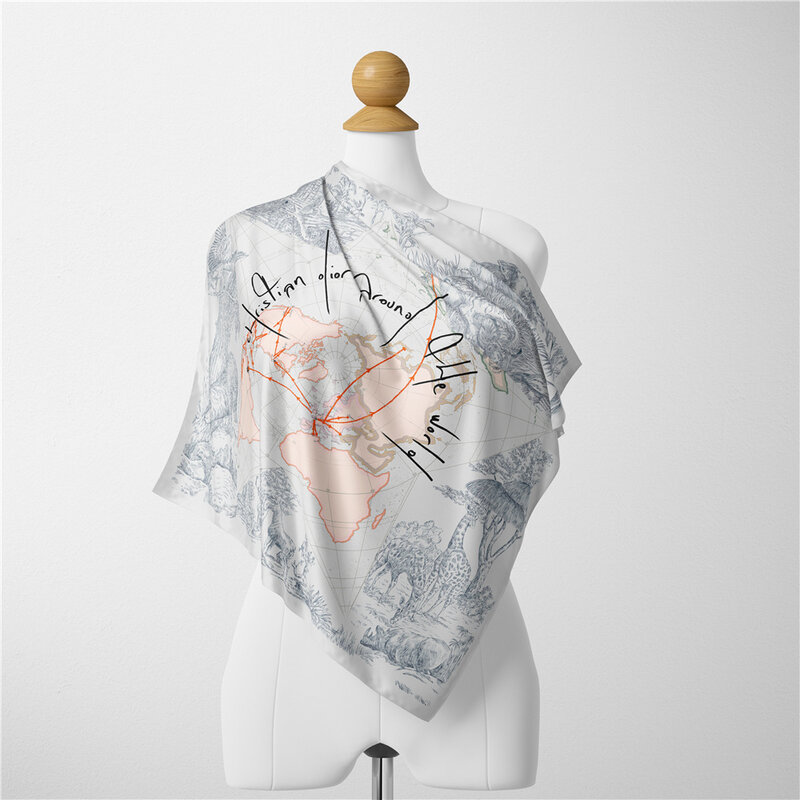 53 سنتيمتر تصميم الحرير ساحة وشاح امرأة العلامة التجارية خريطة الزرافة المطبوعة باندانا الفاخرة عقال الحجاب Foulard منديل