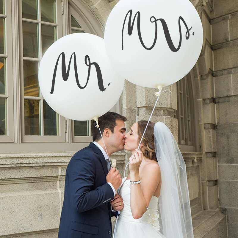 36นิ้วรอบ Mr & Mrs White Latex บอลลูนงานแต่งงานวันวาเลนไทน์เจ้าสาว To Be Engaged Party Air Globos งานแต่งงานบอลลูนอุปกรณ์