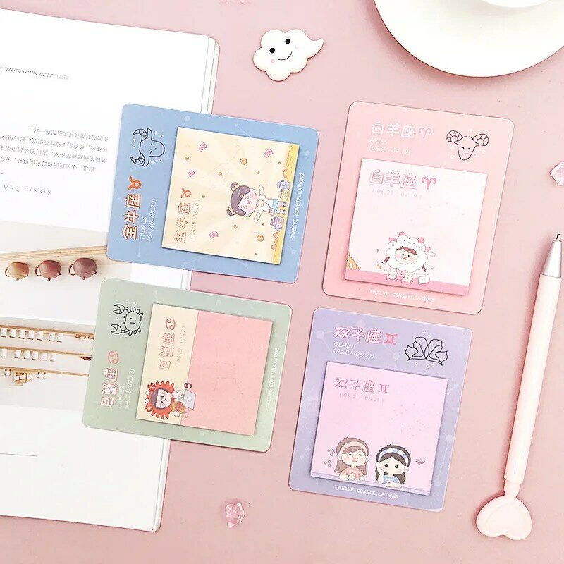 20Page Simplicity Cartoon 12 Constellation Student Girl Heart Portable Memo Pad Sticky Notes Office Stationary Kawaii Decor Cute