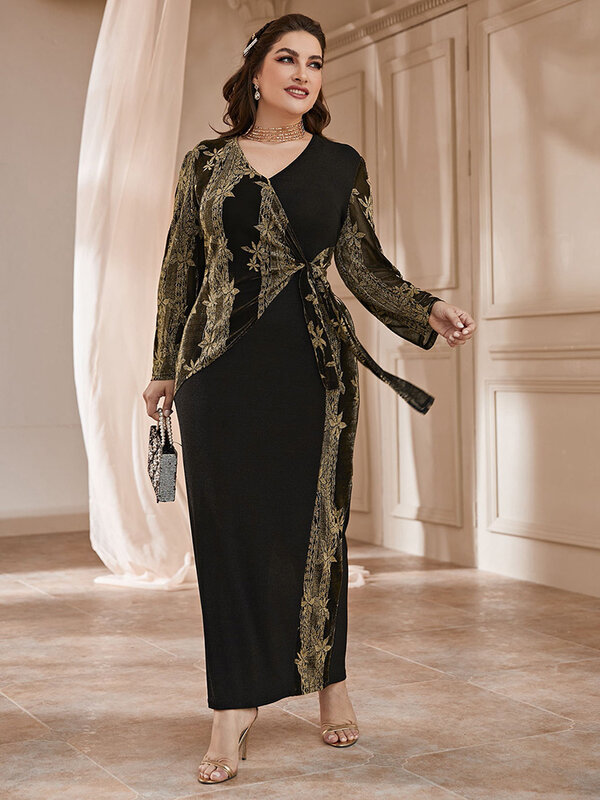 TOLEEN Women Plus Size Large Maxi Dresses 2022 Autumn Winter Long Sleeve Chic Elegant Muslim Turkish Party Evening Robe Clothing