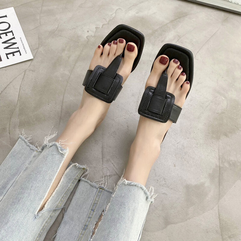 2022 Women's Slippers Summer Flip-flops Open-toed Shoes Fashion Low-heeled Non-slip Outdoor Beach Sandals 42 Size Women Shoes