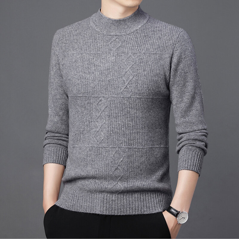 Sweter męski 2022 jesienno-zimowy nowy sweter z wełny z długimi rękawami koreański styl w stylu Casual, gruba pół-kołnierz sweter z wełny