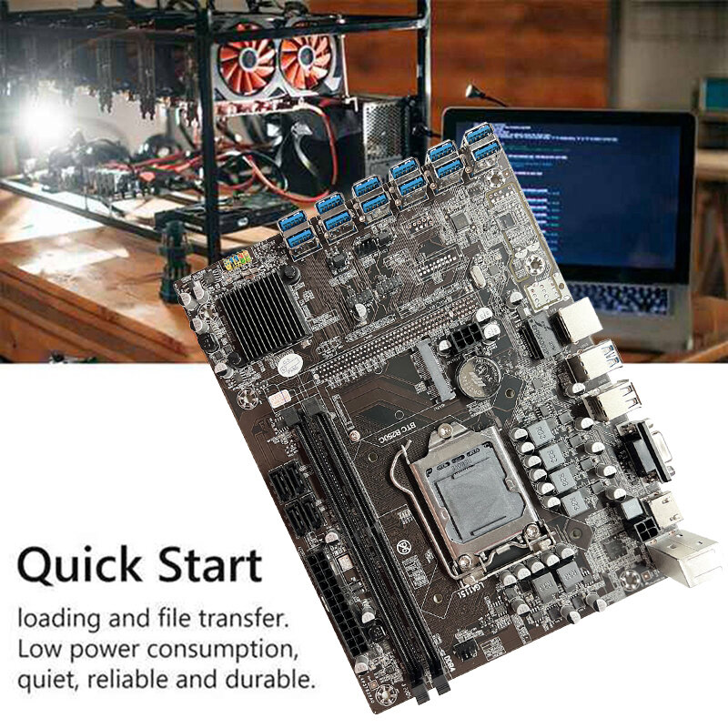 B250C BTC Miner Motherboard + G3930 CPU + Kipas + DDR4 4GB 2666Mhz RAM + 128G SSD + Kabel SATA 12 * PCIE Ke USB3.0 Slot Kartu Grafis