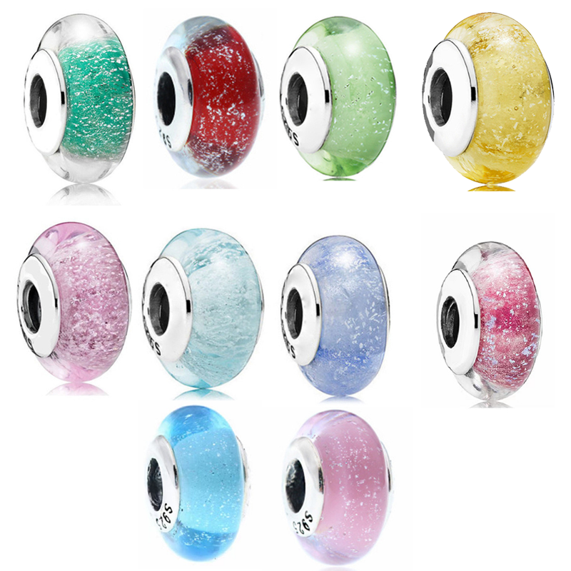 DS Signature Colour Murano Glass S925 Sterling Silver Luminous Beads For Jewelry Making Night Glow Princess Fine Bracelet Women