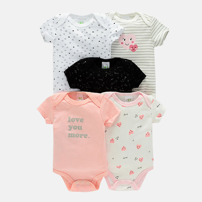 Ircomll – lot de 5 vêtements pour bébés garçons et filles, combinaisons en coton à manches courtes pour nouveau-nés, ensemble de costumes pour bébés filles