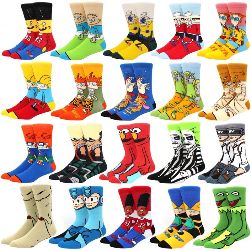 Men's socks Fun cartoon anime printed socks Personalized fashion socks for men and women Breathable cotton hip hop socks for men