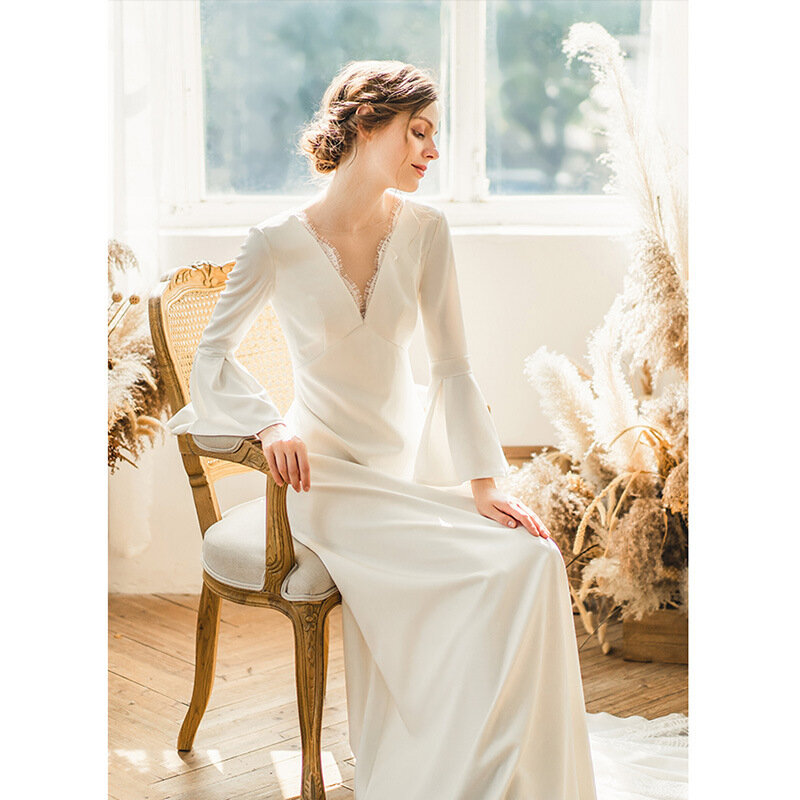 Летнее женское свадебное/вечернее платье цвета слоновой кости-2022 новый стиль темпераментная садовая юбка с рукавами-фонариками для невест...