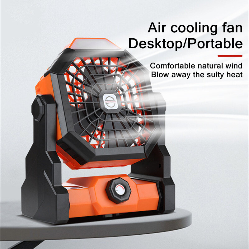 Camping Travel Outdoor Portable Table Fan USB Charging 5200mAh Battery Adjustable Wind Speed Air Cooling Fan with LED Night Lamp