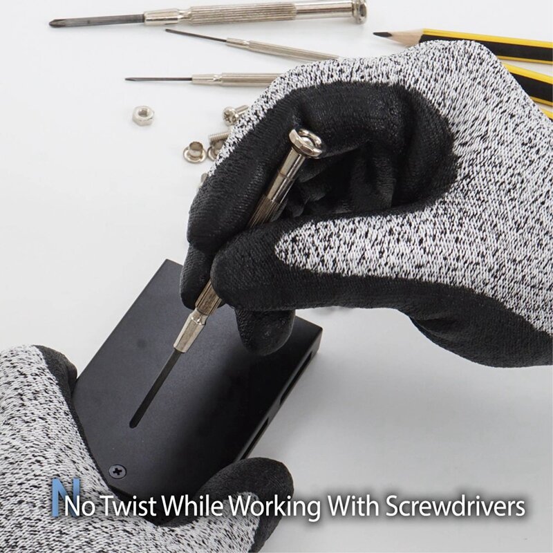 2ペアレベル5耐切断性手袋3D快適ストレッチフィット、耐久性のあるパワーグリップ発泡ニトリル-s & m