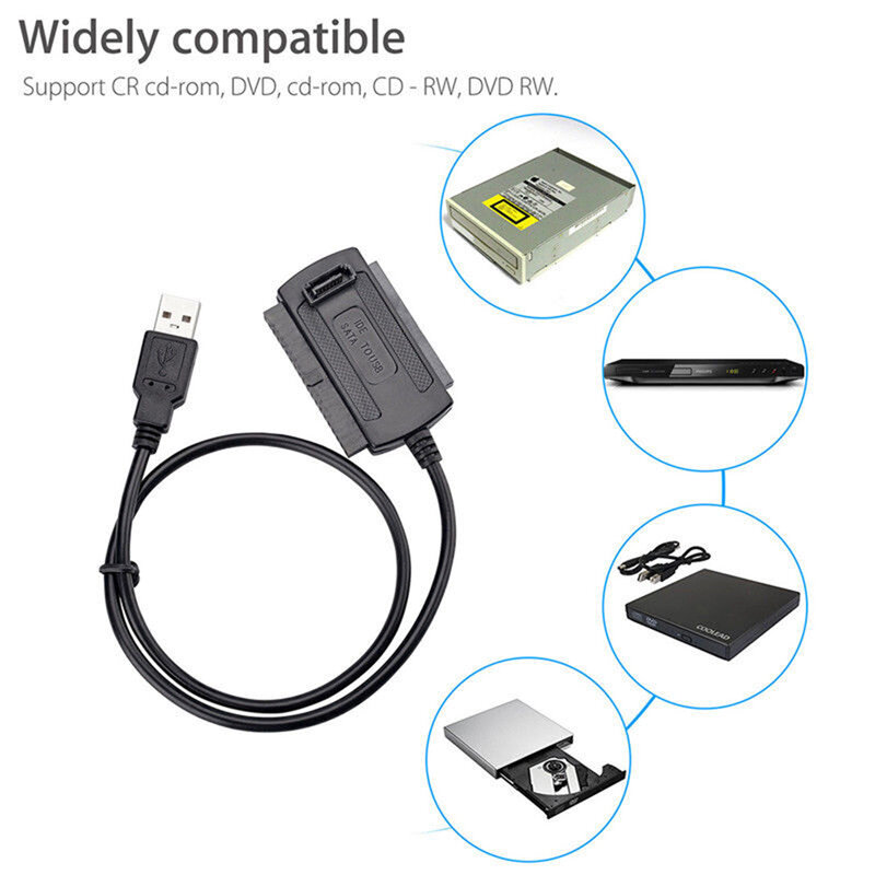USB 2.0-SATA PATA IDE 케이블 하드 드라이브 어댑터 변환기 키트, 2.5 3.5 인치 SSD 용, 외부 AC 전원 어댑터 포함