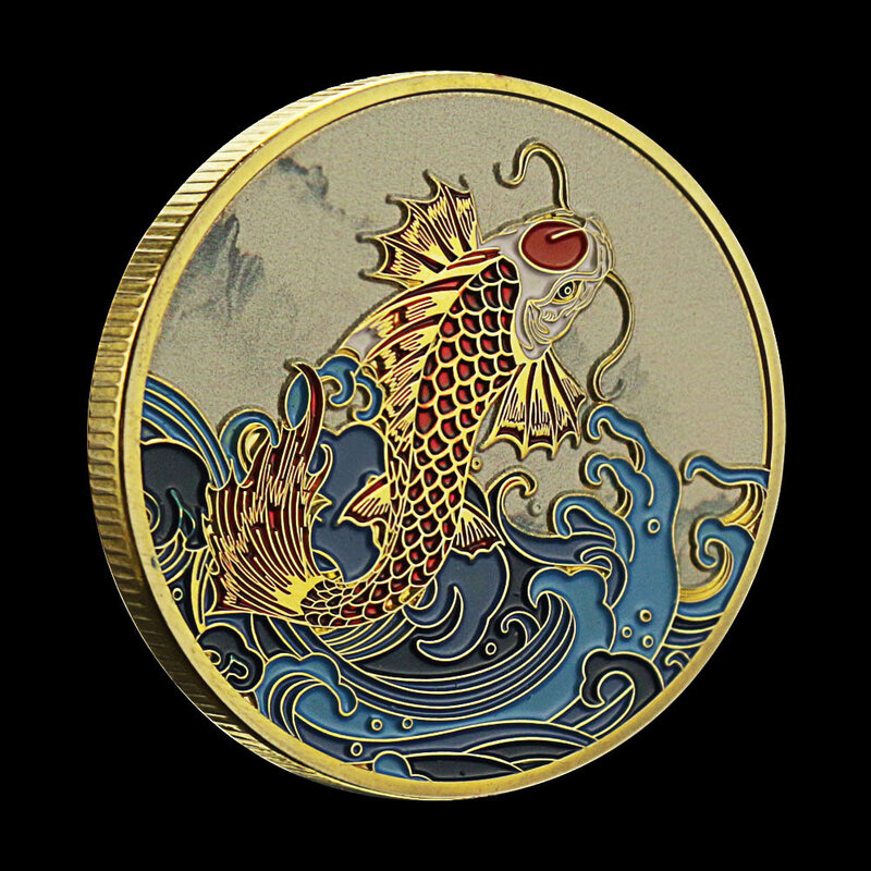 Pièce de monnaie chinoise porte-bonheur, carpe fantaisie, Souvenirs Koi et cadeaux, pièces commémoratives, décor de salle plaqué or