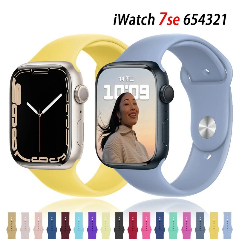 Silicone Strap for Apple Watch Band 45mm 44mm 41mm Bracelet for iWatch 40mm 38mm 42mm Correa Apple Watch Series 7 6 SE 5 4 3 2 1