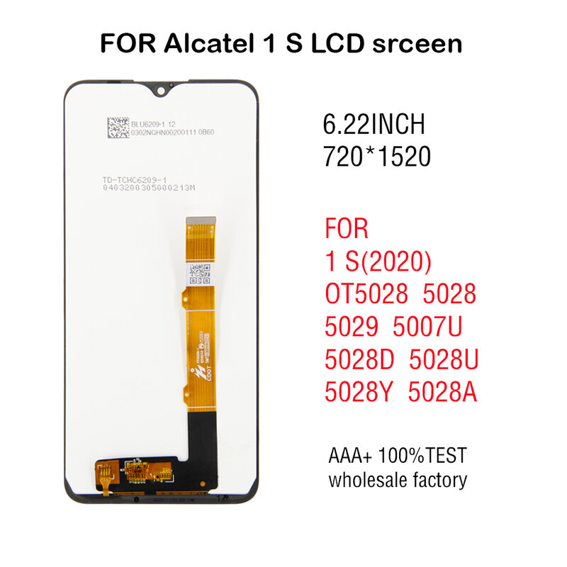 1/2/5 Buah LCD 6.22 'Asli untuk Alcatel 1S(2020)/5007U/5029D \ Y/OT5028/5028D/5028U/5028A/5028Y Penggantian Komponen Layar LCD