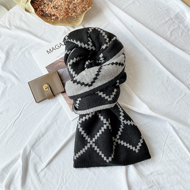 Inverno padrão de diamante cachecol de caxemira xale feminino quente dupla face grossa foulard senhora moda bandana feminino lenços pashmina