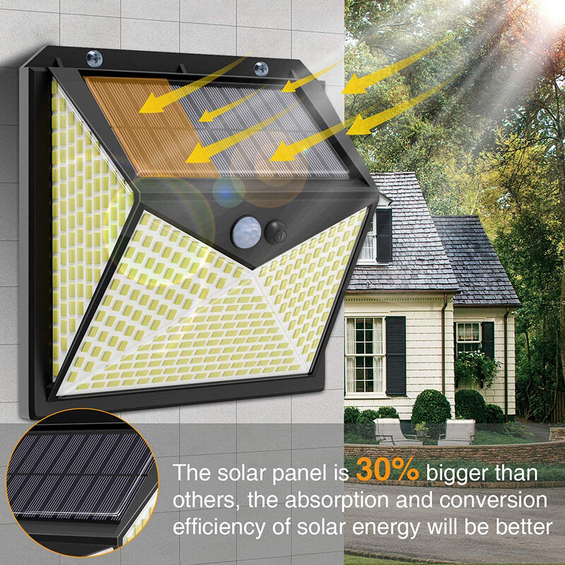 Luz Solar de pared con detección humana para exteriores, lámpara de jardín para porche, patio trasero, pasillo, Garten, patio, garaje, 350 led
