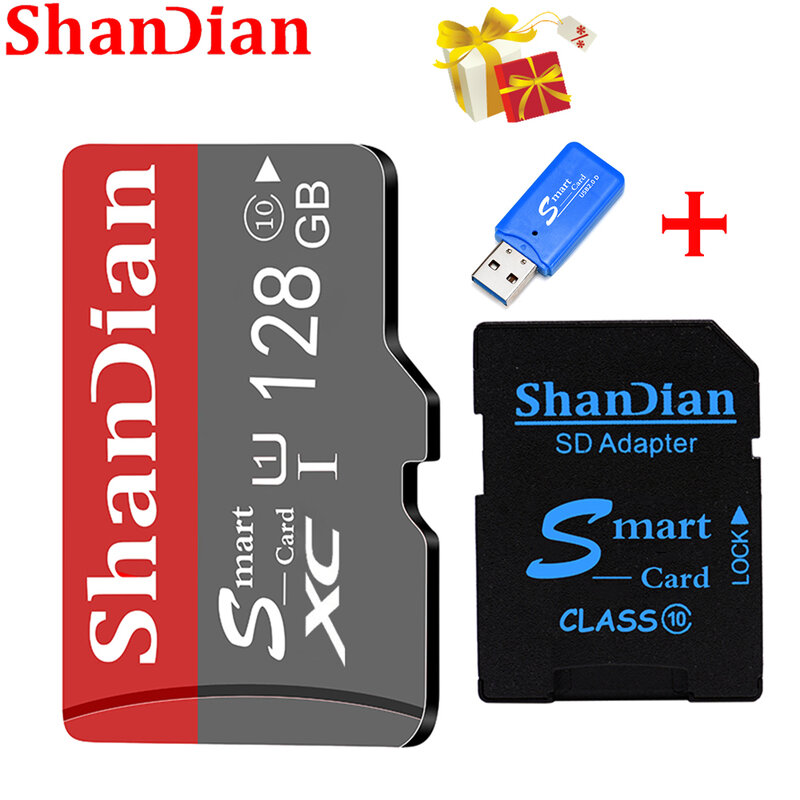بطاقة SD 32GB عالية السرعة فئة 10 16GB/64GB القدرة الحقيقية 128GB بطاقة ذاكرة SD صغيرة TF بطاقة للهواتف الذكية تعطي قارئ بطاقات الهدايا