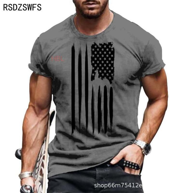 미국 국기 3D 인쇄 T 셔츠 남자 짧은 소매 o 목 통기성 느슨한 대형 T 셔츠, 여름 옷
