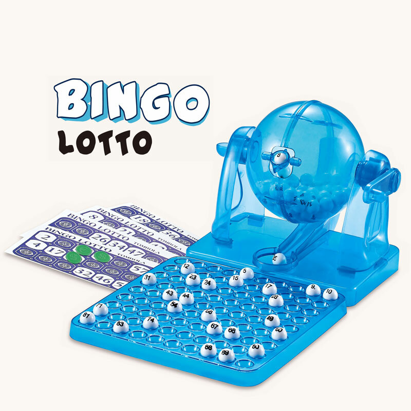 Juego de Bingo Rollette para niños, máquina de edición de 90 números, color azul, incluye 72 tarjetas