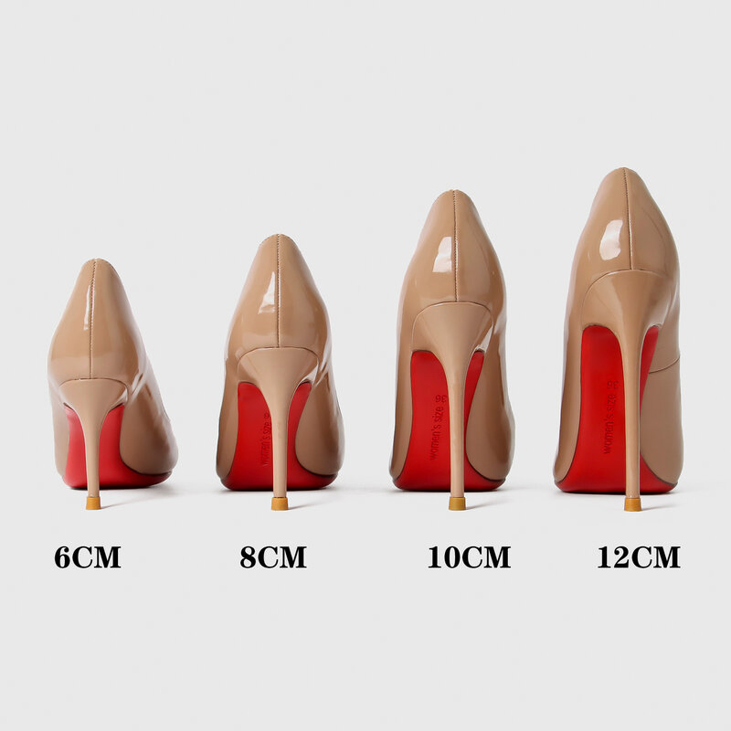 Zapatos de tacón alto para mujer, calzado de tacón fino de 12cm, punta estrecha, color rojo brillante, Sexy, para fiesta de boda, 2023