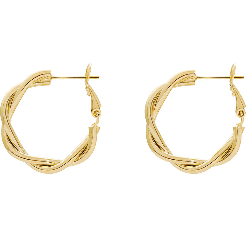 New Fashion Earrings Twist Braided Hong Kong Style Earrings Golden Circle Female Retro Earrings Atmosphere High-end Earrings