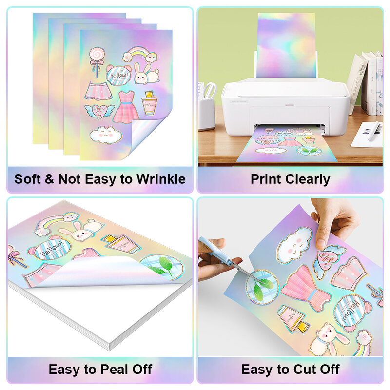 10 Sheets A4 Printable Vinyl Sticker Paper Matte Self-Adhesive Copy Paper Waterproof for Inkjet Printer DIY Decals Gift Crafts