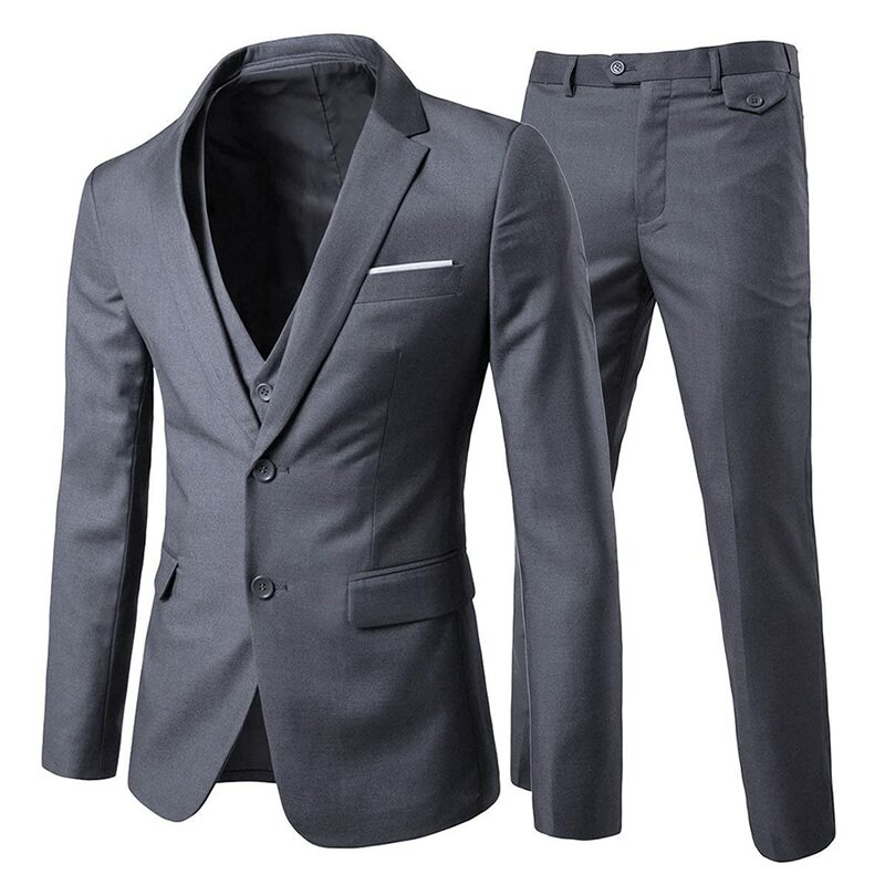 (Блейзер + брюки + жилет) Мужской облегающий однотонный пиджак на 2 пуговицах, умный Свадебный официальный костюм, комплект из 3 предметов для ...