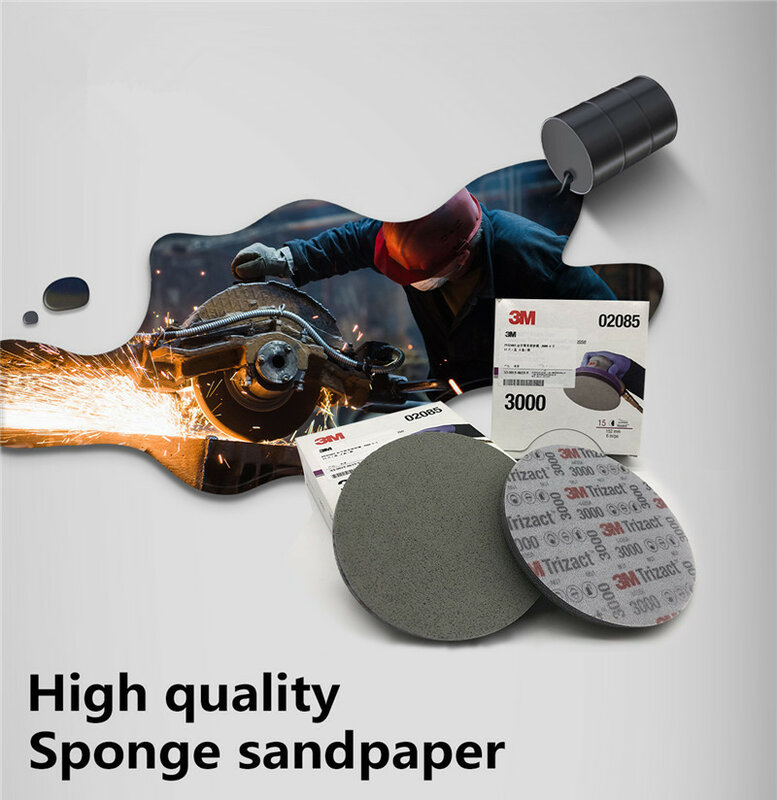 Disques abrasifs de précision avec Velcro, 150mm, 6 ", 15 pièces, papier de verre éponge pour ponceuse, peinture de voiture, 3m