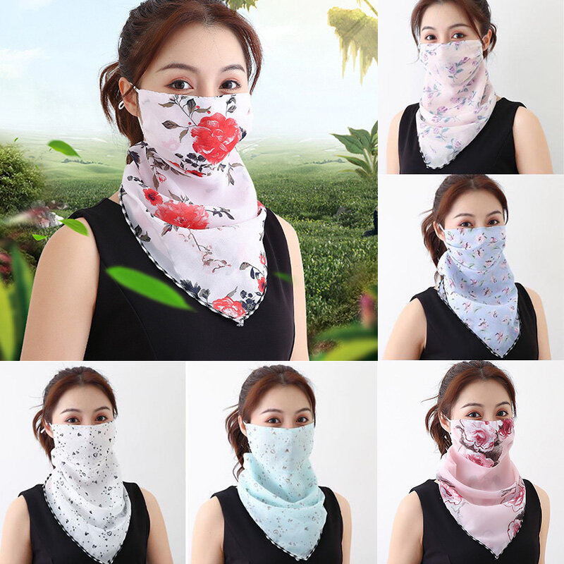 Chiffon Scarf Summer Sun UV Wind Protection Sunscreen Face Mask Neck Tube Scarf Dustproof Cycling Motorcycle Running Ear Hangers