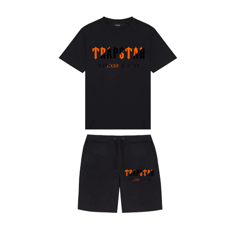 Trapstar moda masculina manga curta camiseta conjuntos de treino harajuku topos camiseta engraçado hip hop cor t camisa + praia shorts casuais conjunto