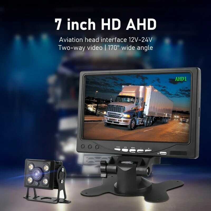 7'' HD Car Monitor Rear View Camera Aviation Head 18 Infrared Lights Night Vision Waterproof Camera Truck for Bus Car Excavator