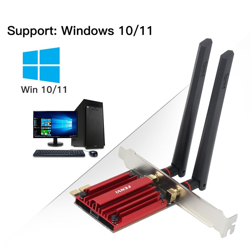 Adaptor PCIE nirkabel WiFi 6E AX210 5374Mbps, kartu WiFi jaringan Bluetooth 2.4 kompatibel dengan adaptor PCIE nirkabel 5.3G/5G/6Ghz untuk PC Win 10/11