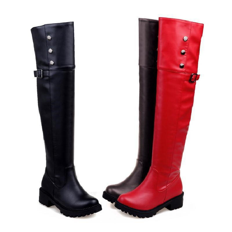 40-48 Large Size Round Head Thick Bottom Over The Knee Boots Side Zipper New Fashion Four Seasons Ladies Knight Boots