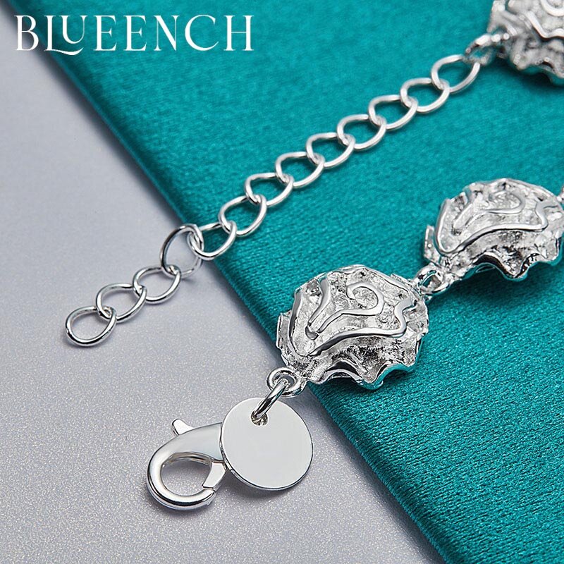 Blueench 925 pulseira de pétala redonda de prata esterlina para proposta de noivado feminino jóias de moda
