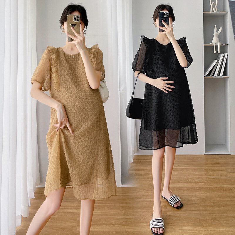 Maternity Casual Dress Summer New Fashion Soft Lightweight Casual Dress Lace Elegant Atmosphere Sexy Maternity Shift Dress