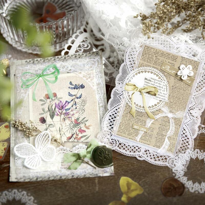 Mr.paper-tarjeta de Encaje Vintage de 6 estilos, Material decorativo de papel, Material de mano de flores, estética