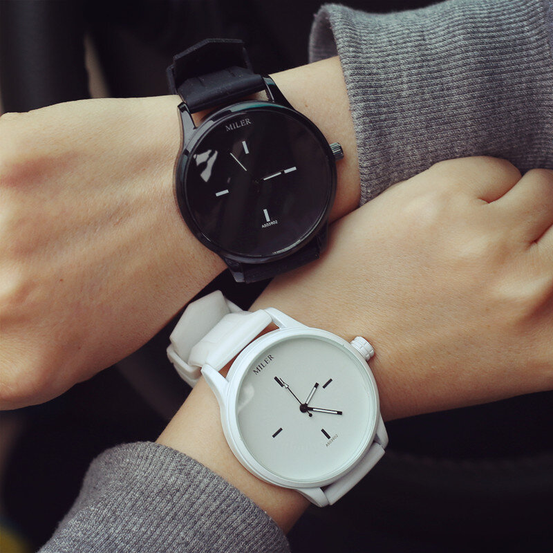 Grande dial casal relógio macio silicone cinta geléia quartzo relógio de pulso para senhoras amantes relogio masculino relógio preto branco