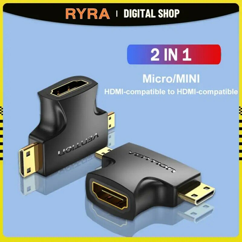RYRA 2 في 1 HDMI-متوافق أنثى إلى مايكرو Mini HDMI-متوافق ذكر كابل محولات موصل محول للكاميرا التلفزيون العارض